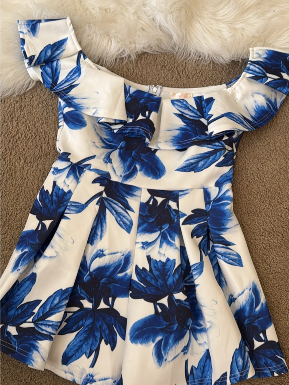 Womens boutique Blue Floral Ruffle-Shoulder romper
